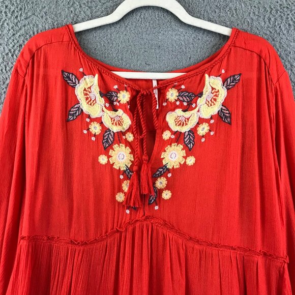 Free People Embroidered Boho Peasant Tunic Top With Floral Detailing XS - Picture 2 of 16